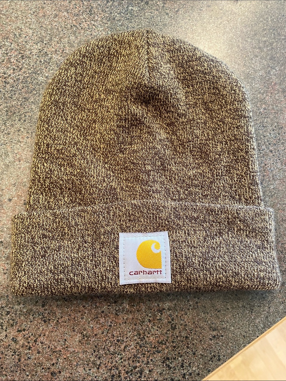 Carhartt Marled Brown Knit Beanie with Logo Patch